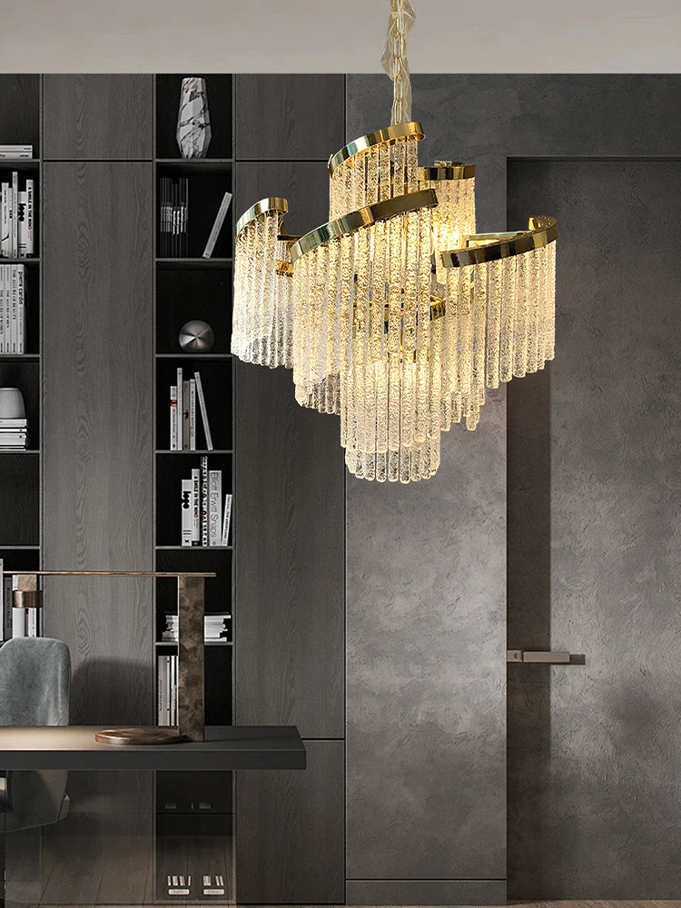 Luxury icicle glass chandelier modern gold ceiling light