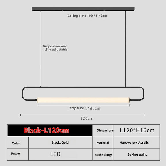 Black long tube LED chandelier for bar lighting