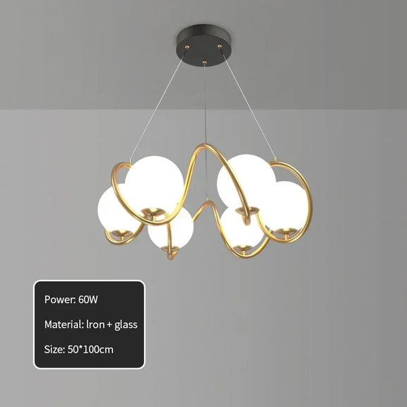 Luxury living room pendant with curved gold frame