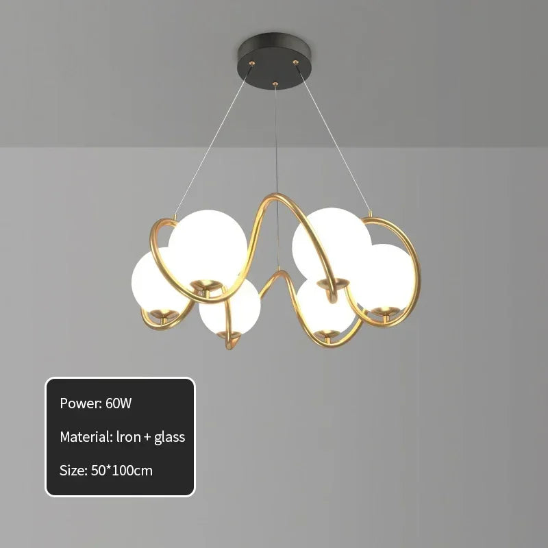 Luxury living room pendant with curved gold frame