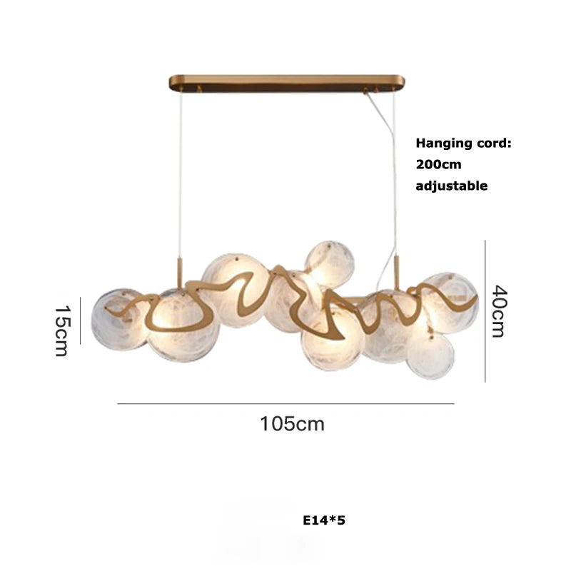 Long linear chandelier L105cm gold chrome finish