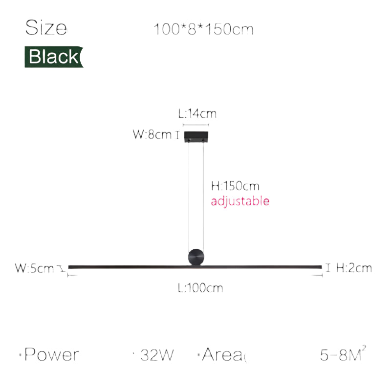 Modern minimalist black bar pendant lamp 100cm
