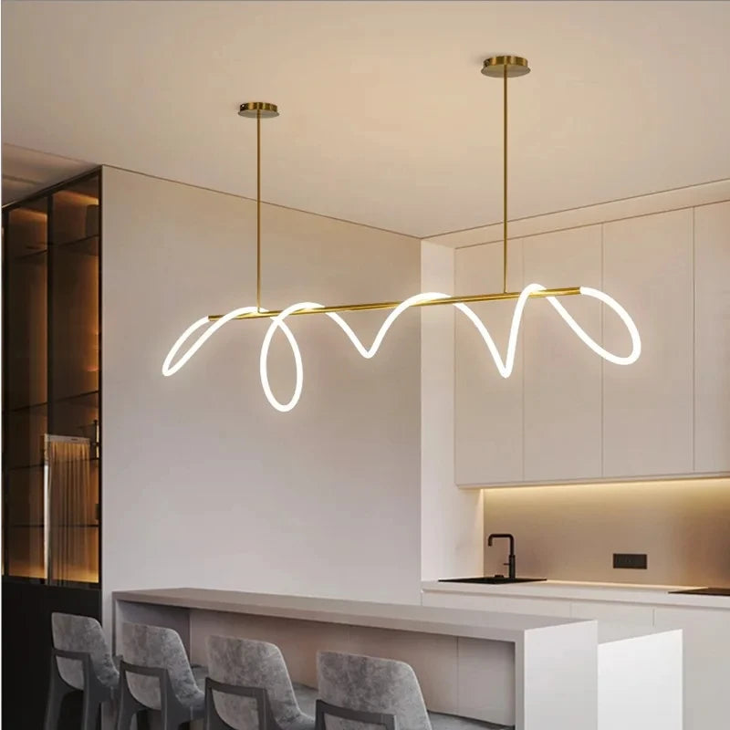 Modern gold wave LED pendant light dining room