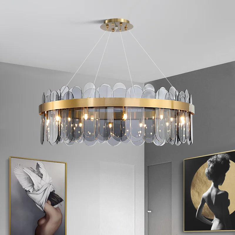 Gold art deco glass chandelier LED pendant