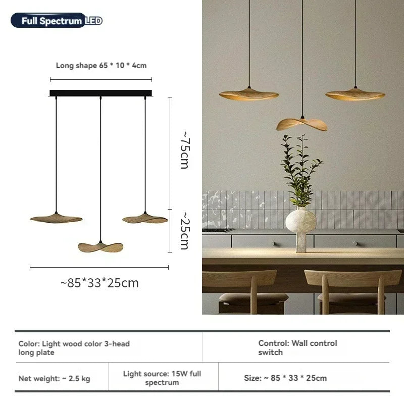 Natural wood LED chandelier living room