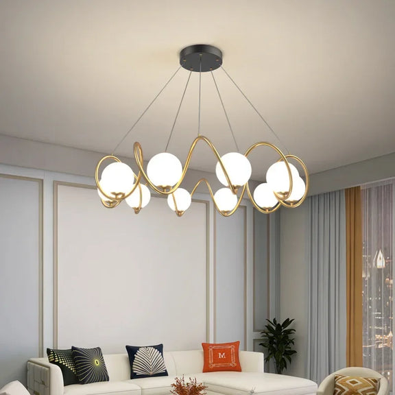 Six-head gold swirl modern ceiling light fixture