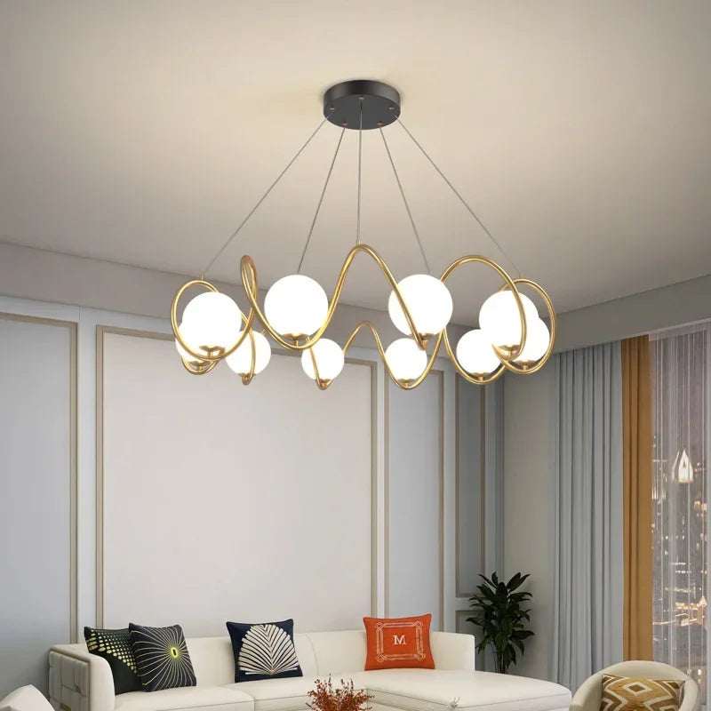 Six-head gold swirl modern ceiling light fixture