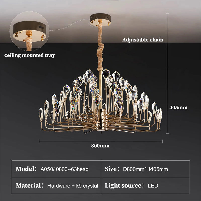 Gold LED crystal pendant chandelier living room