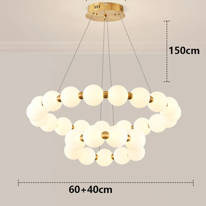 brushed metal orb ring chandelier detail