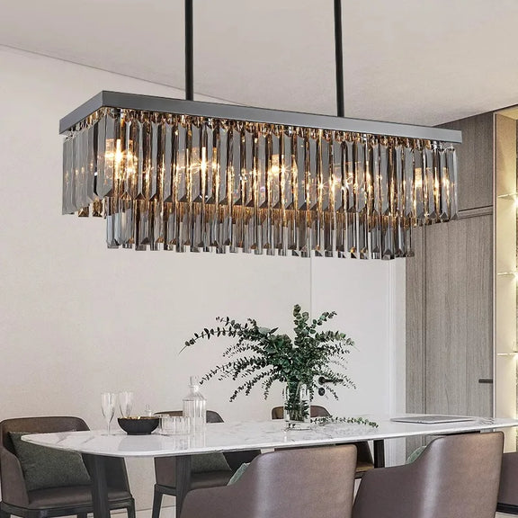 Rectangular crystal LED chandelier dining room
