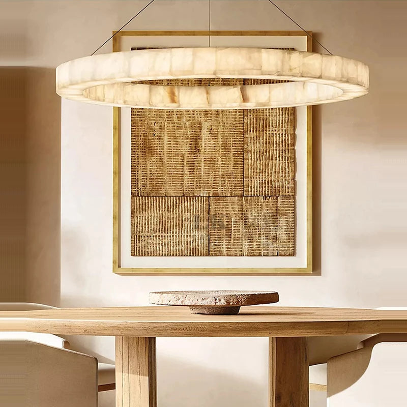 Retro American marble LED ring chandelier