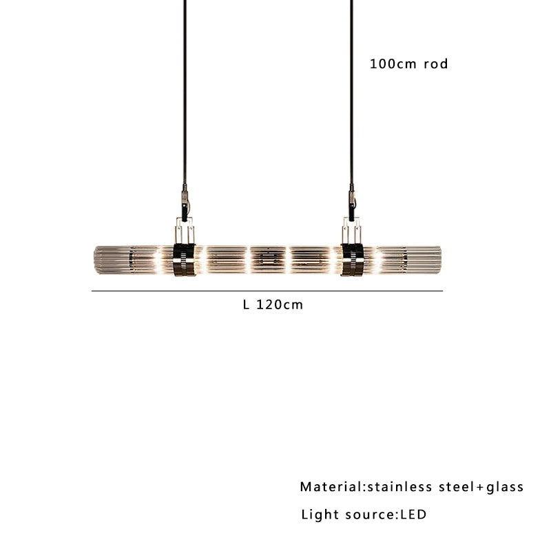 Slim gold glass linear pendant light for dining table