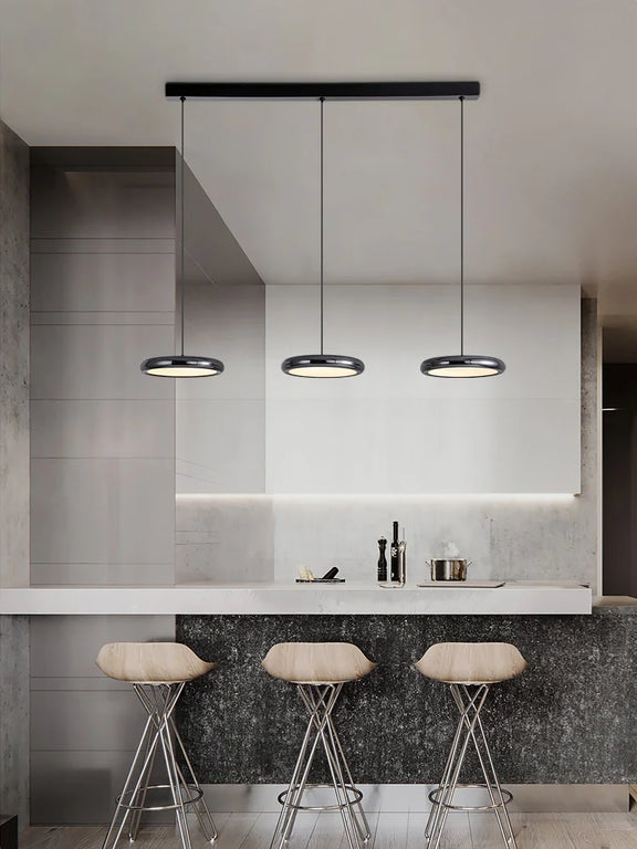 Modern three-head round pendant light in pearl black finish