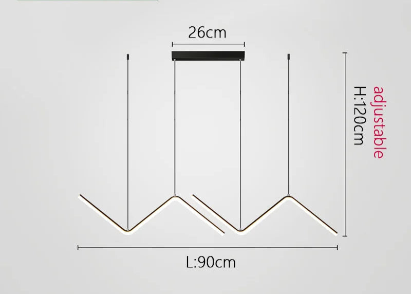 Black zig-zag LED hanging light with adjustable suspension