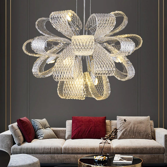 Sculpted glass loop chandelier with textured glass design