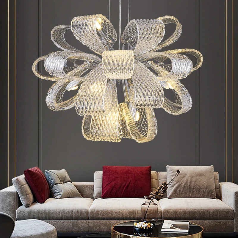 Sculpted glass loop chandelier with textured glass design