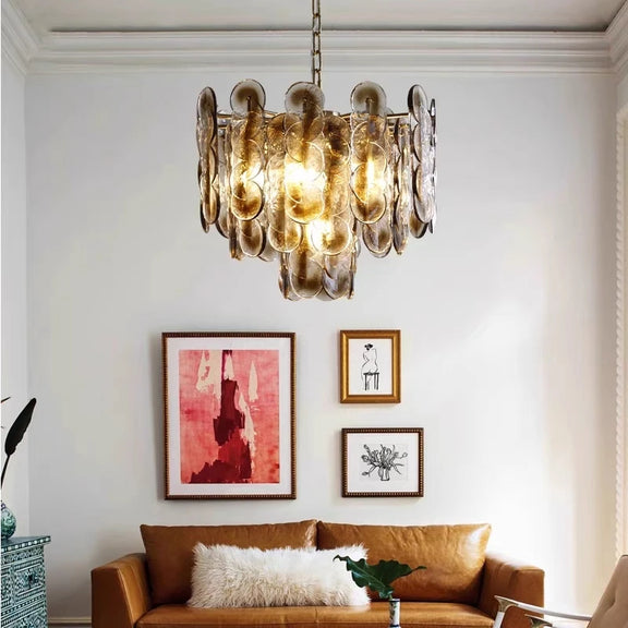 Vintage amber glass chandelier modern living room lighting