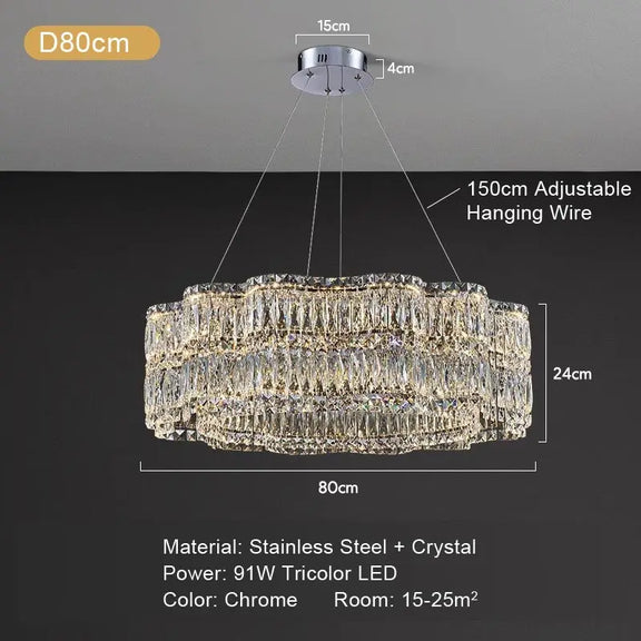 Designer crystal LED chandelier dining area