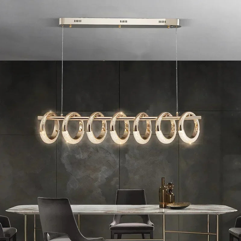 Gold circle ring LED chandelier dining table