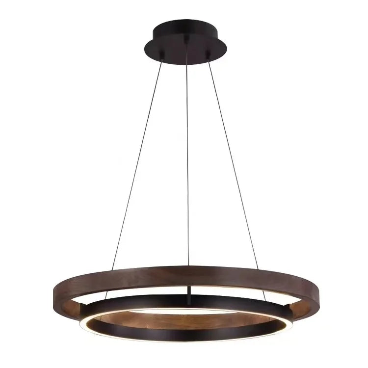 Wood finish circular LED pendant light interior