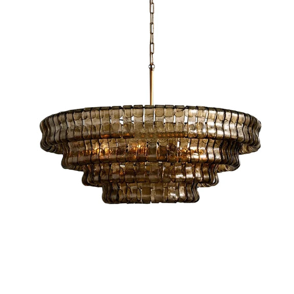 Gray glass tiered chandelier with gold frame