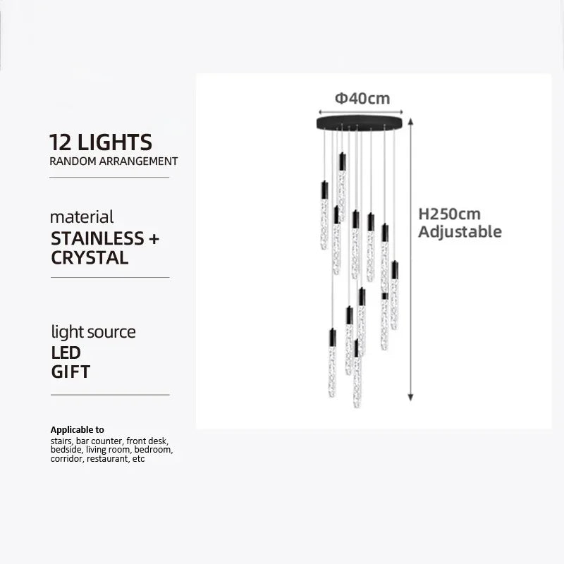 cascading crystal pendant black steel caps
