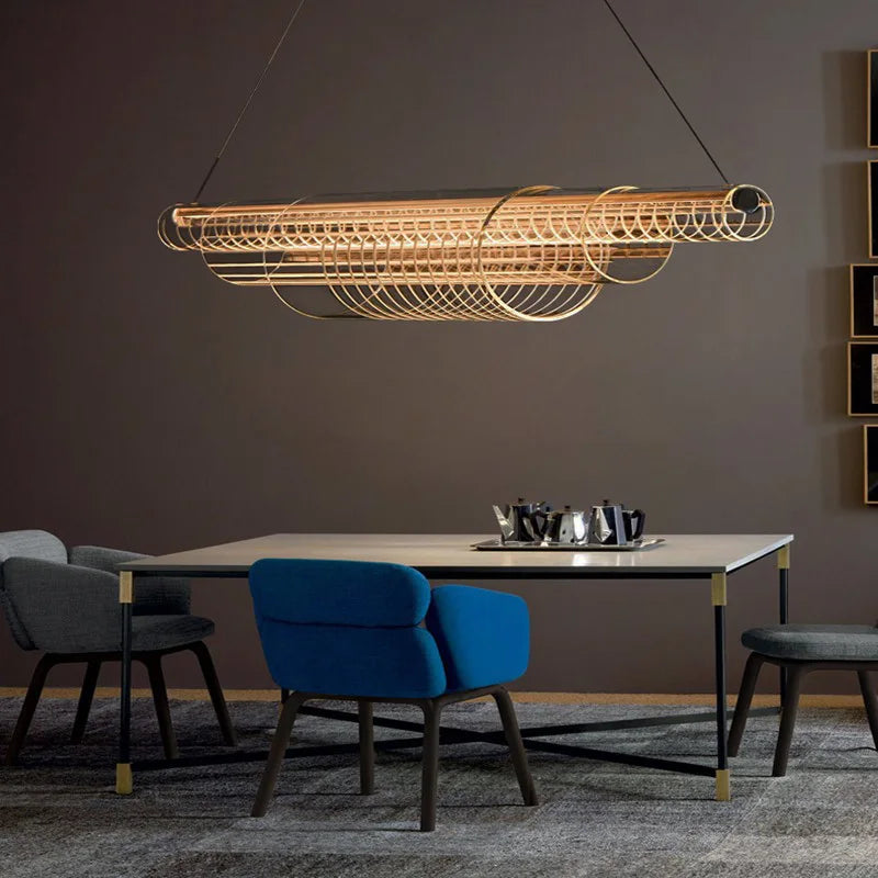 Modern cage LED linear chandelier for dining room