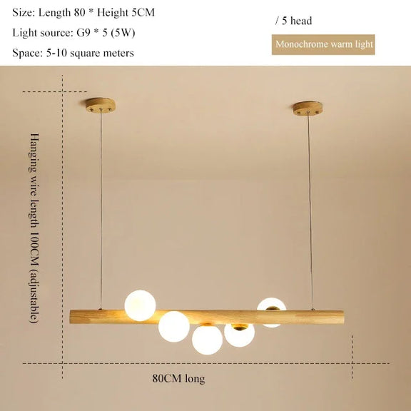 Modern magic bean wood pendant hanging over dining table
