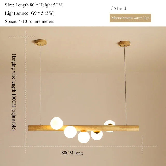 Modern magic bean wood pendant hanging over dining table