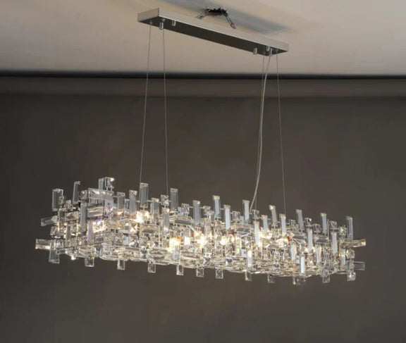 Modern rectangular crystal LED chandelier for dining room