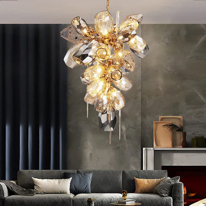 Postmodern glass staircase chandelier luxury interior