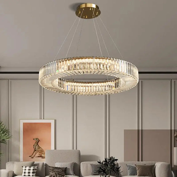 Modern crystal ring chandelier with gold frame