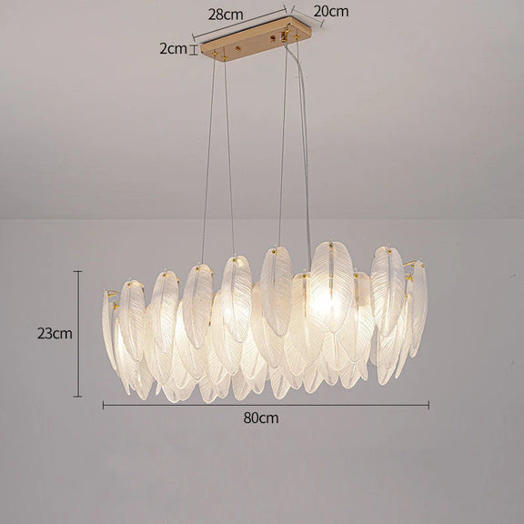 Luxury gold glass feather pendant light interior