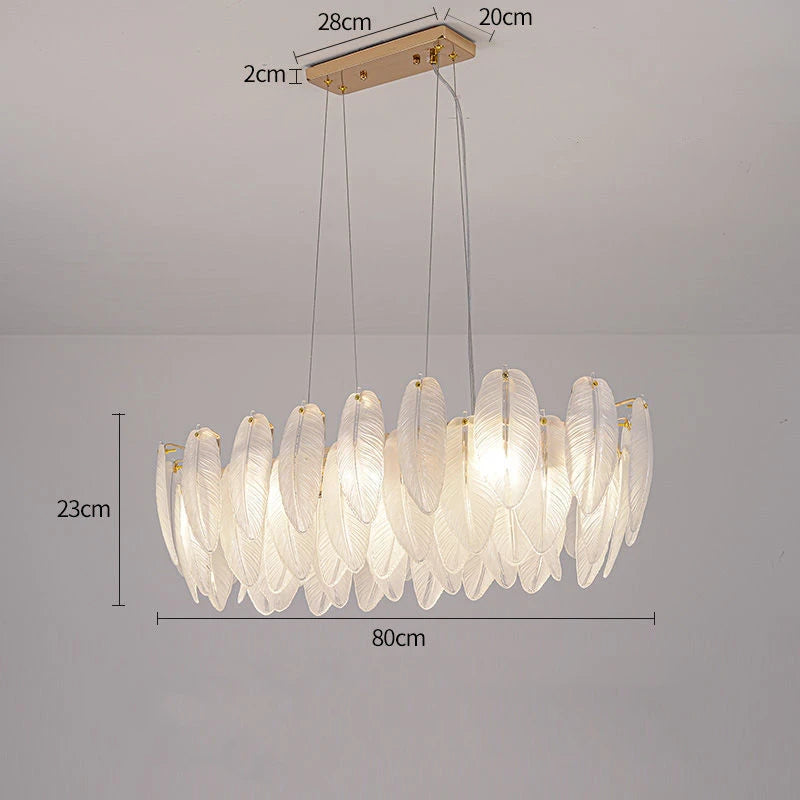 Luxury gold glass feather pendant light interior