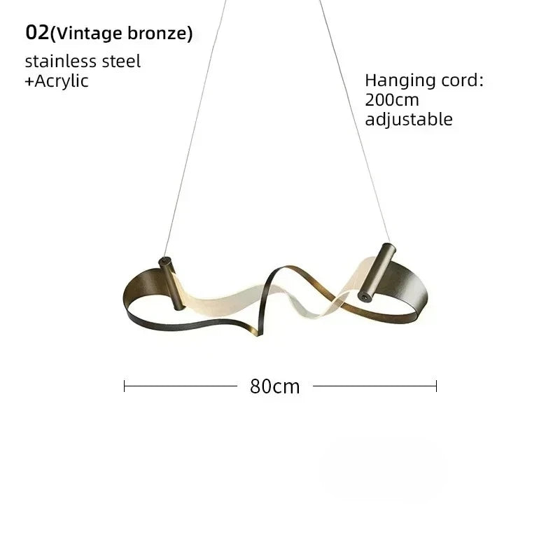 Vintage bronze wave LED pendant modern dining room