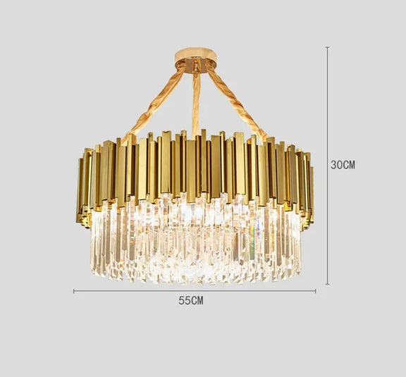 Modern crystal chandelier hanging detail