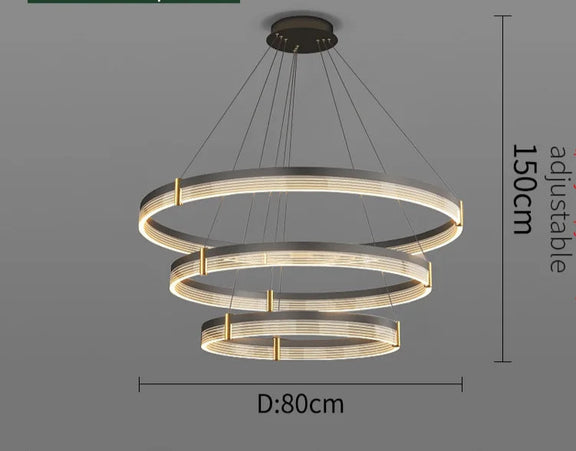 Elegant black and gold LED chandelier for high ceilings