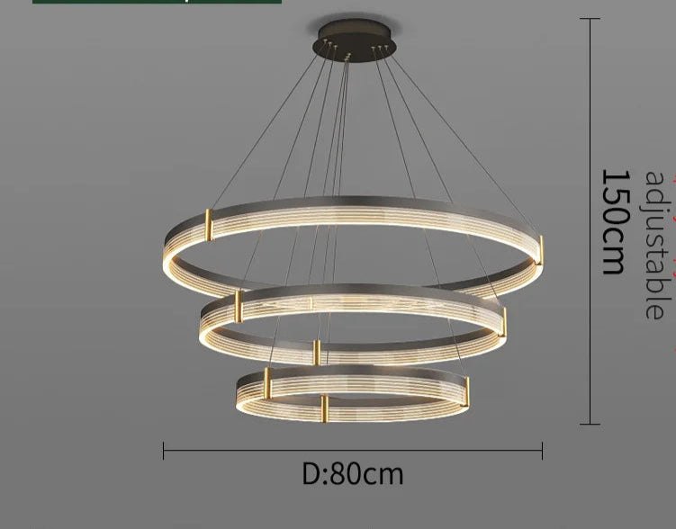 Elegant black and gold LED chandelier for high ceilings