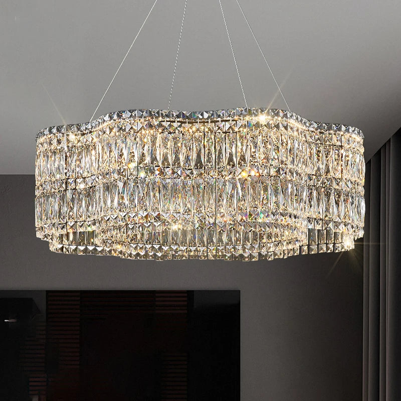 Luxury wave crystal pendant light gold finish