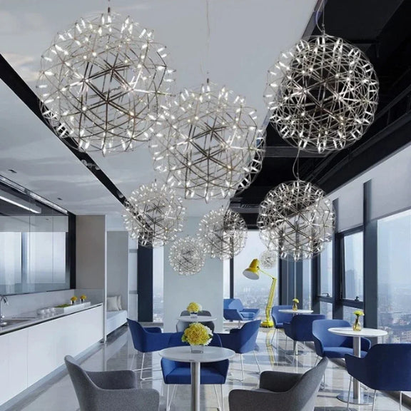 Starburst orb LED chandelier in gold