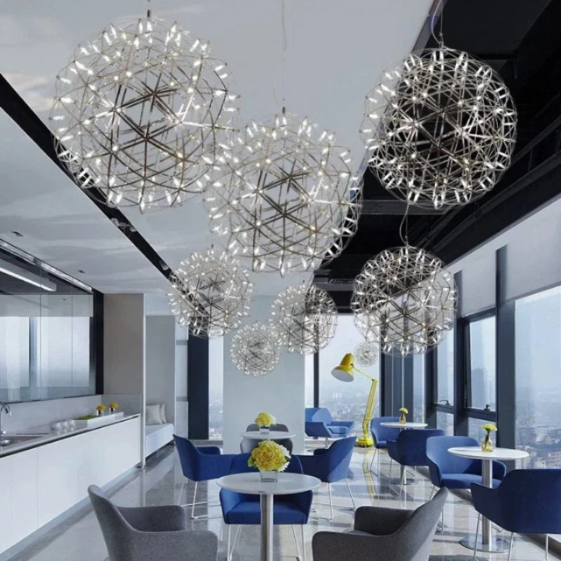 Starburst orb LED chandelier in gold