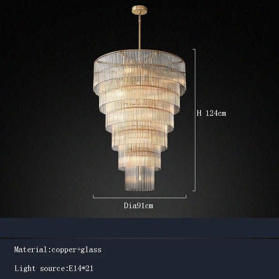 Luxury Art Deco ceiling chandelier with clear glass tiers and warm LED light