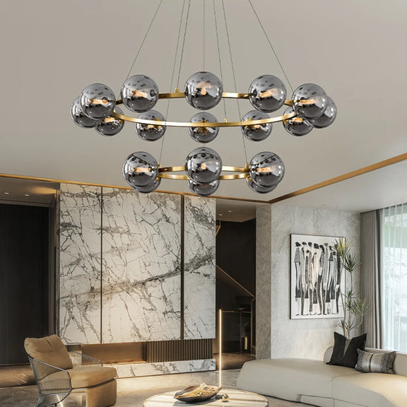 Contemporary double ring globe chandelier LED living room