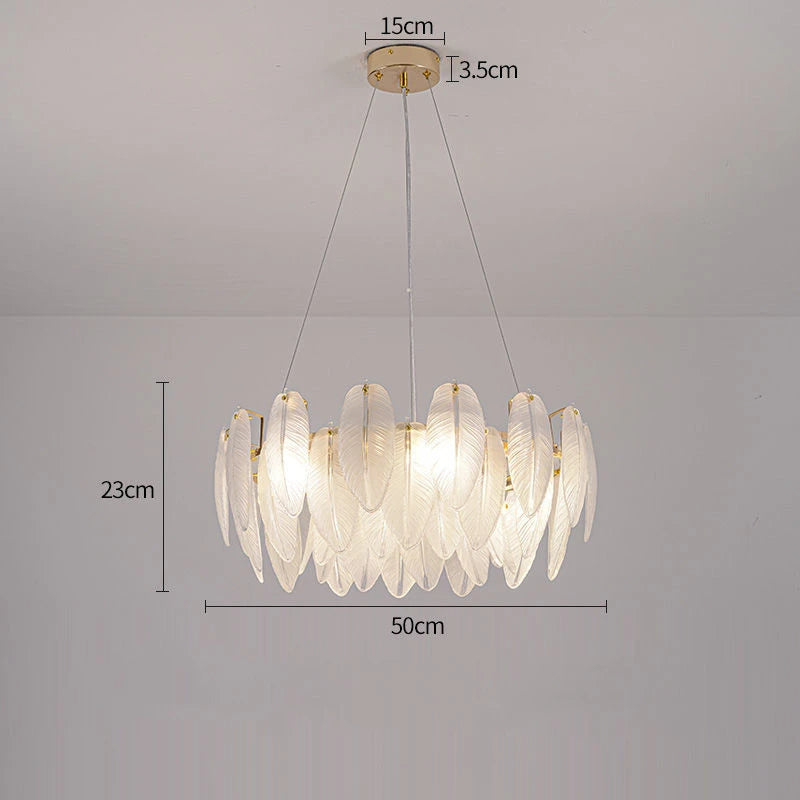 Modern feather glass chandelier bedroom lighting