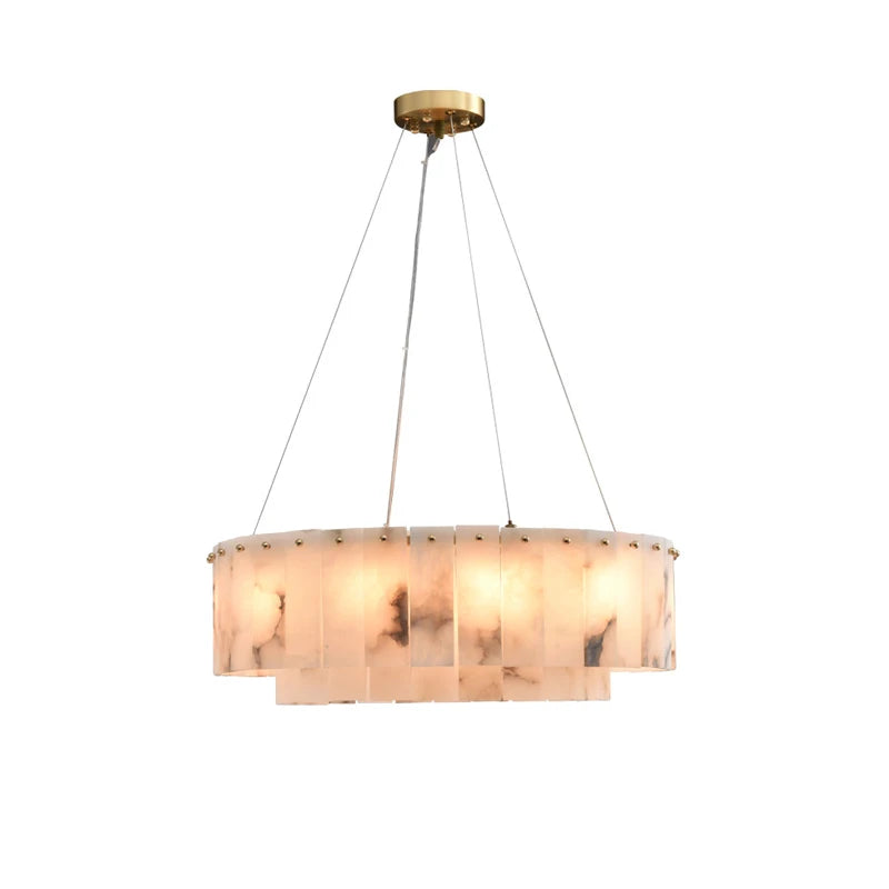 LED alabaster fixture with gold accents