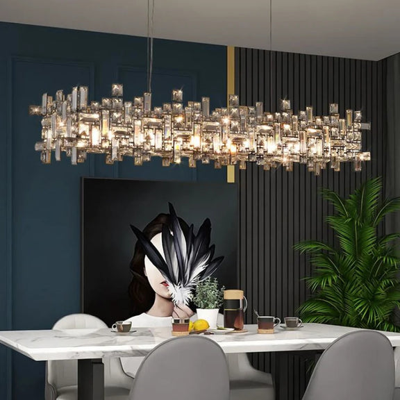 Linear crystal chandelier rectangular 100cm warm light