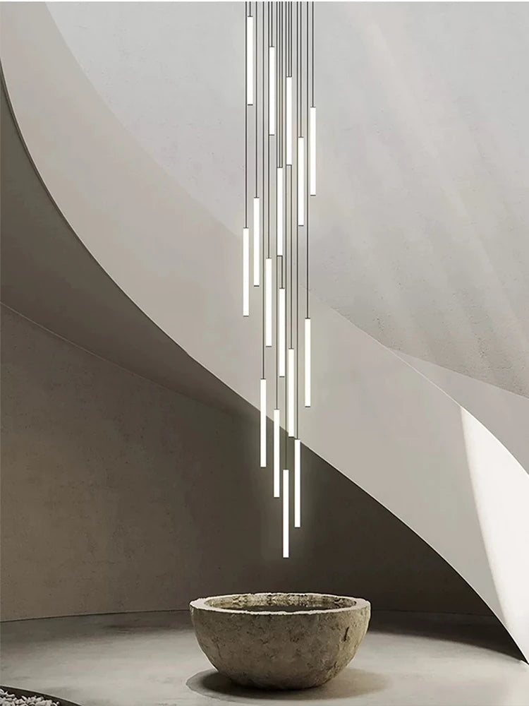 Vertical LED staircase chandelier modern black design