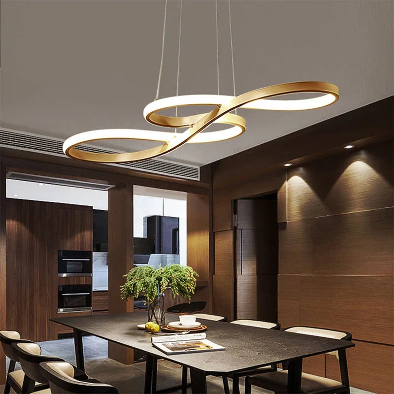 Minimalist infinity loop pendant light dining table