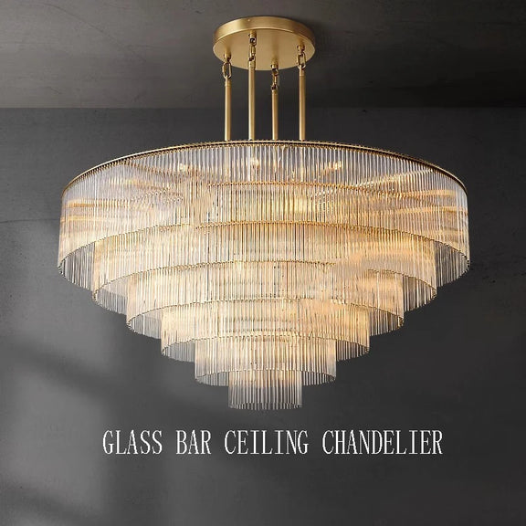 Art Deco tiered glass chandelier with gold frame for luxury living room