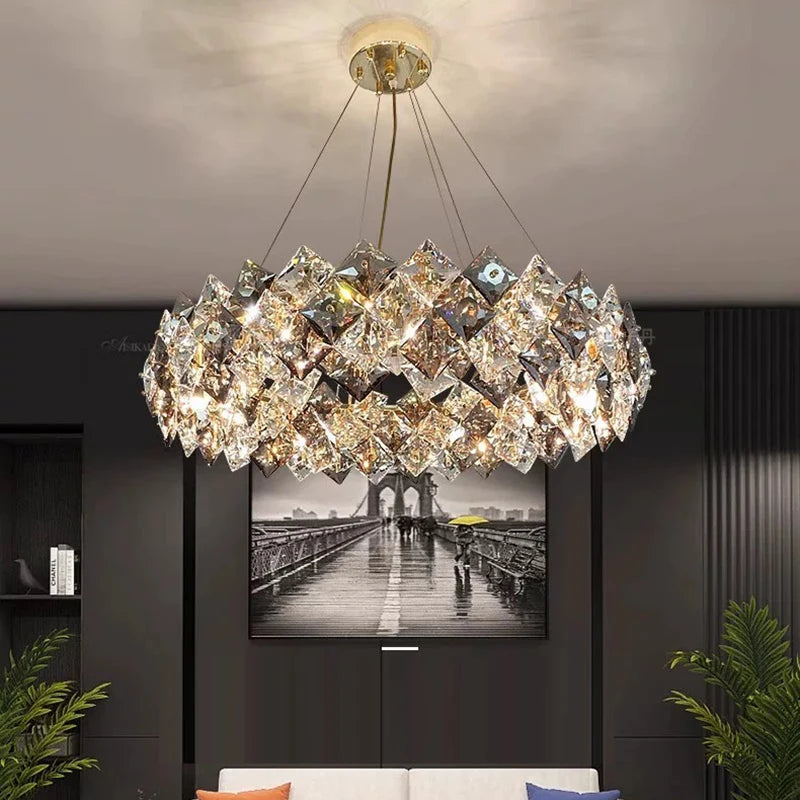 Luxury diamond-cut crystal chandelier modern pendant light